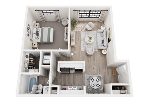Floor plan for 1 bed, 1 bath, 780 sqft